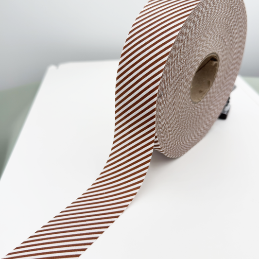 4cm Dark Brown and White Stripes Polyester Cotton Bias Tape