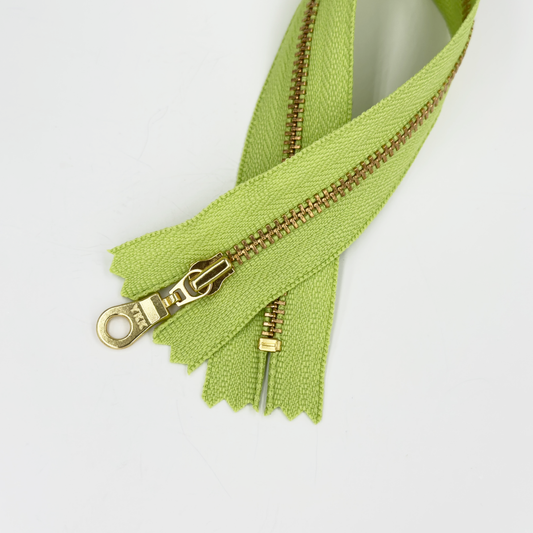 YKK Size 3 Light Olive Green Brass Zipper l Donut Pull