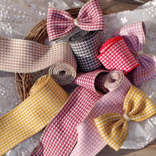 1.6'' Black and White Houndstooth Woven Ribbon