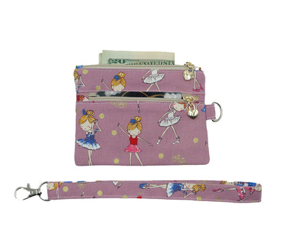 Ballerina Girl Coin Pouch, Double Zipper Wallet, Purse for ID Cards