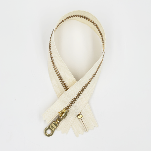 YKK Size 3 Off White Brass Zipper l Donut Pull