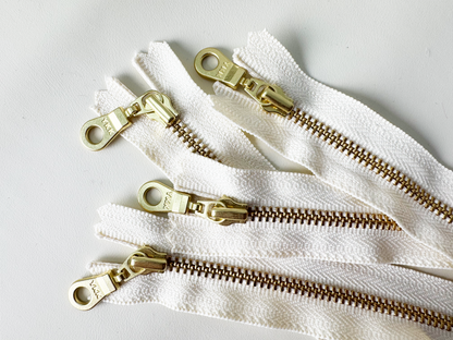 YKK Size 3 Off White Brass Zipper l Donut Pull