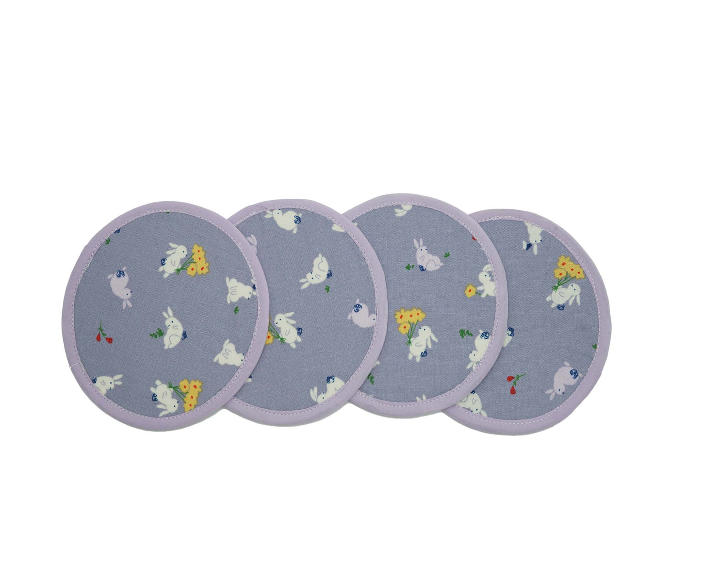 Enjoy Rabbits Round Fabric Coasters Set