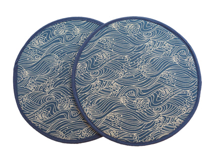 Japanese Indigo Ukiyo-e Trivet, Round Fabric Potholder