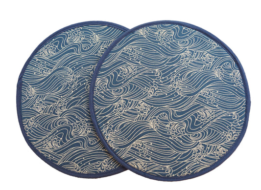 Japanese Indigo Ukiyo-e Trivet, Round Fabric Potholder