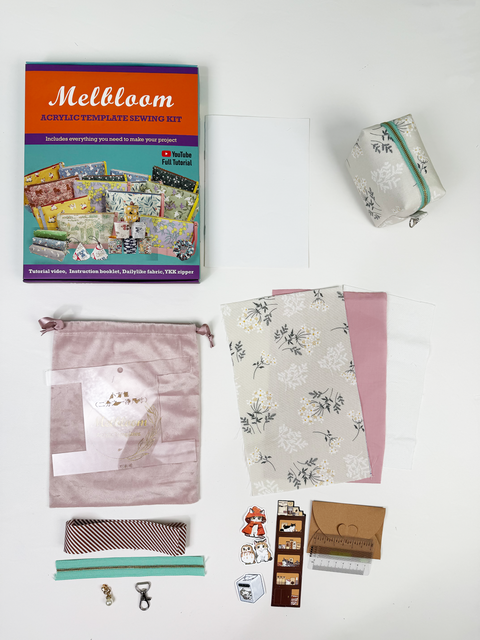 Cube Zipper Pouch Sewing Kit - White Flower
