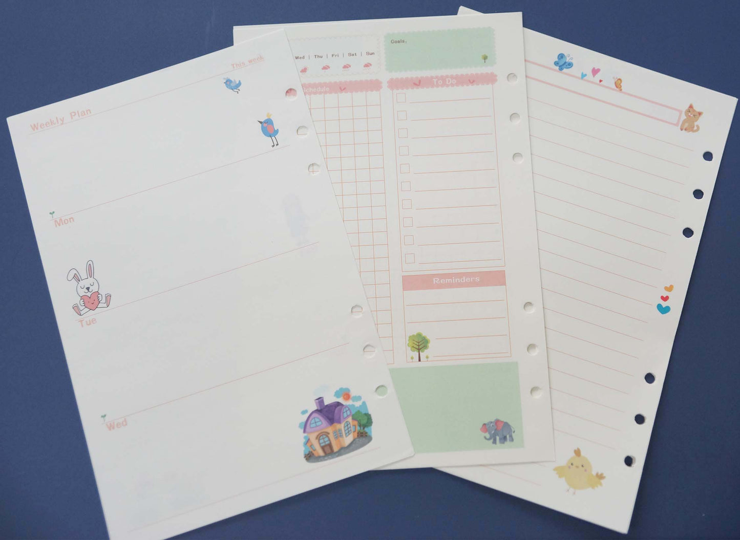 Daily Schedule A5 Printed Planner Inserts, 6-Hole Punch, 45 Sheets (90 pgs)