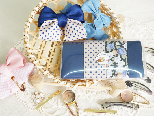 Blue Hair Bow Making Kit, 4.4 yard ribbon, 9 clips, full tutorial