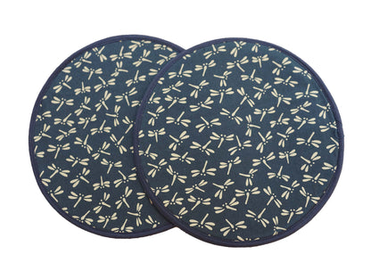 Japanese Indigo Dragonfly Trivet, Round Fabric Potholder