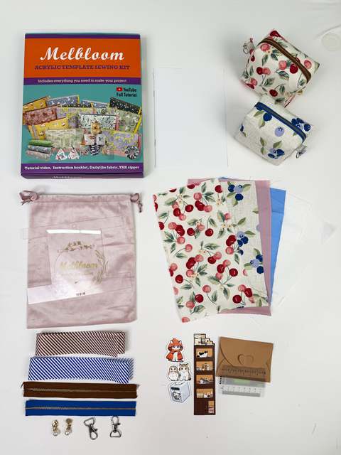 Cube Zipper Pouch Sewing Kit - Blueb+Cherry