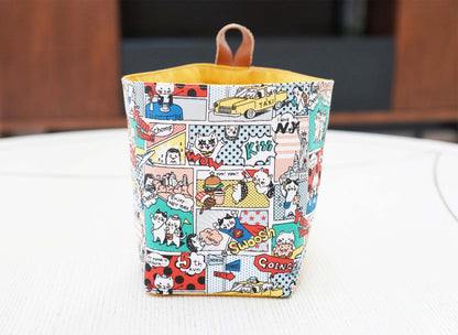 Cartoon Cats Fabric Basket with Leather Hang Loop