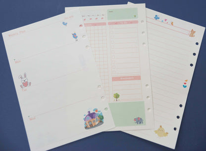 Weekly A5 Printed Planner Inserts, 6-Hole Punch, 45 Sheets (90 pgs)