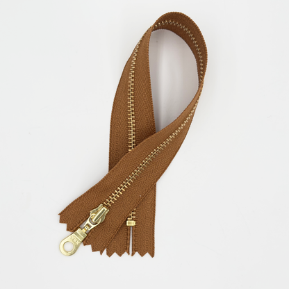 YKK Size 3 Caramel Brown Brass Zipper l Donut Pull