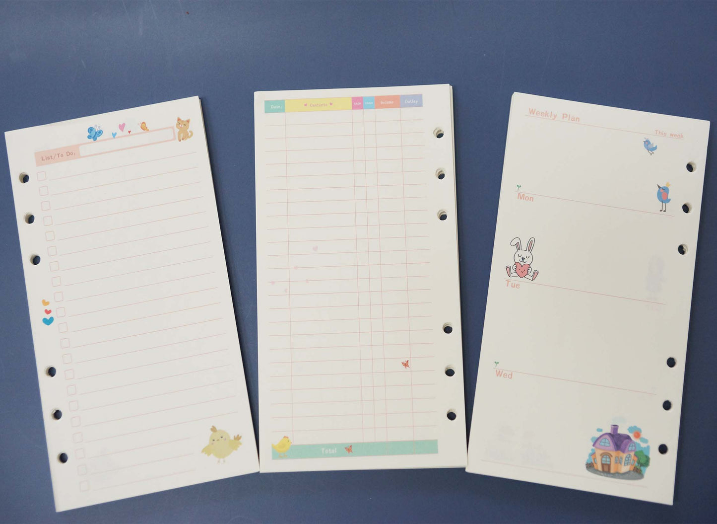 Weekly A6 Printed Planner Inserts, 6-Hole Punch, 45 Sheets (90 pgs)