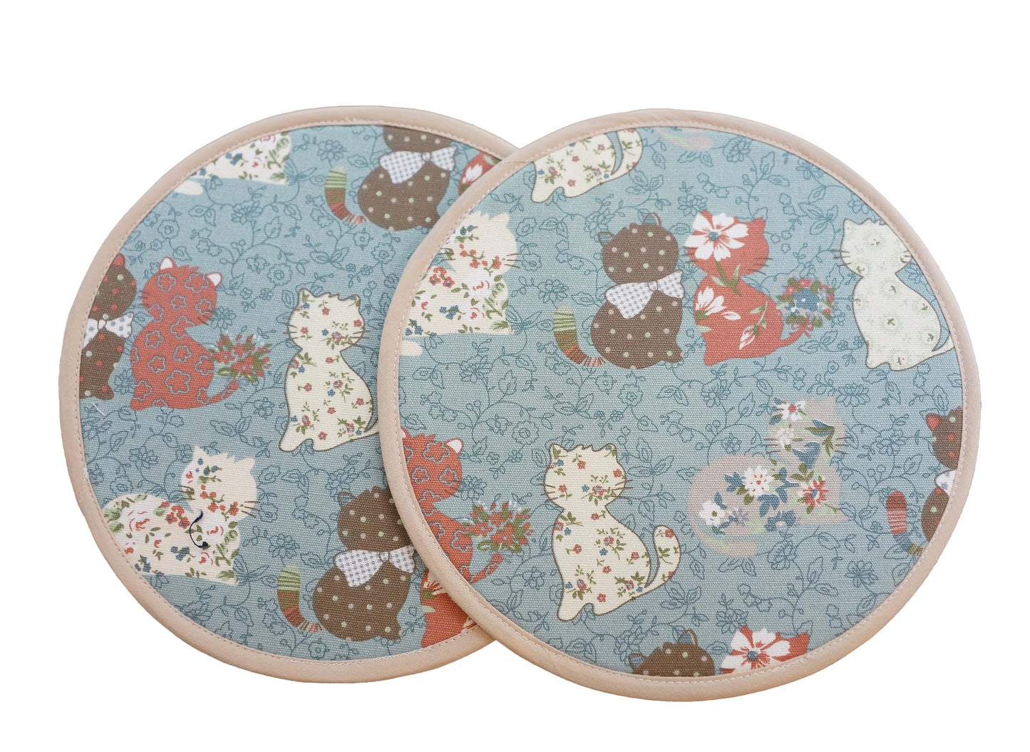 Blue Cats Trivet, Round Fabric Potholder