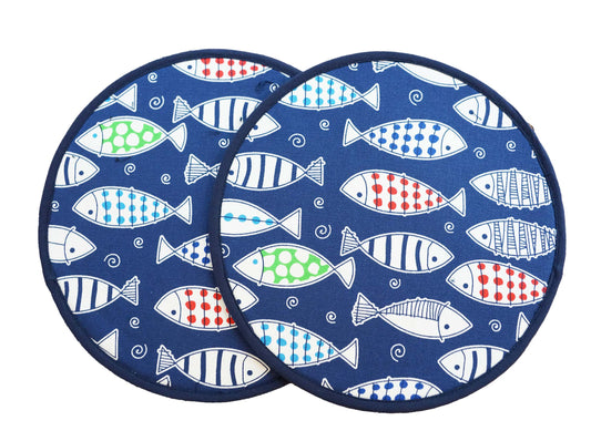 Fish Market Trivet, Round Fabric Potholder