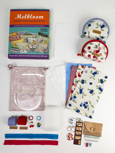 Zippered Shell Pouch Sewing Kit - Blueb+Cherry