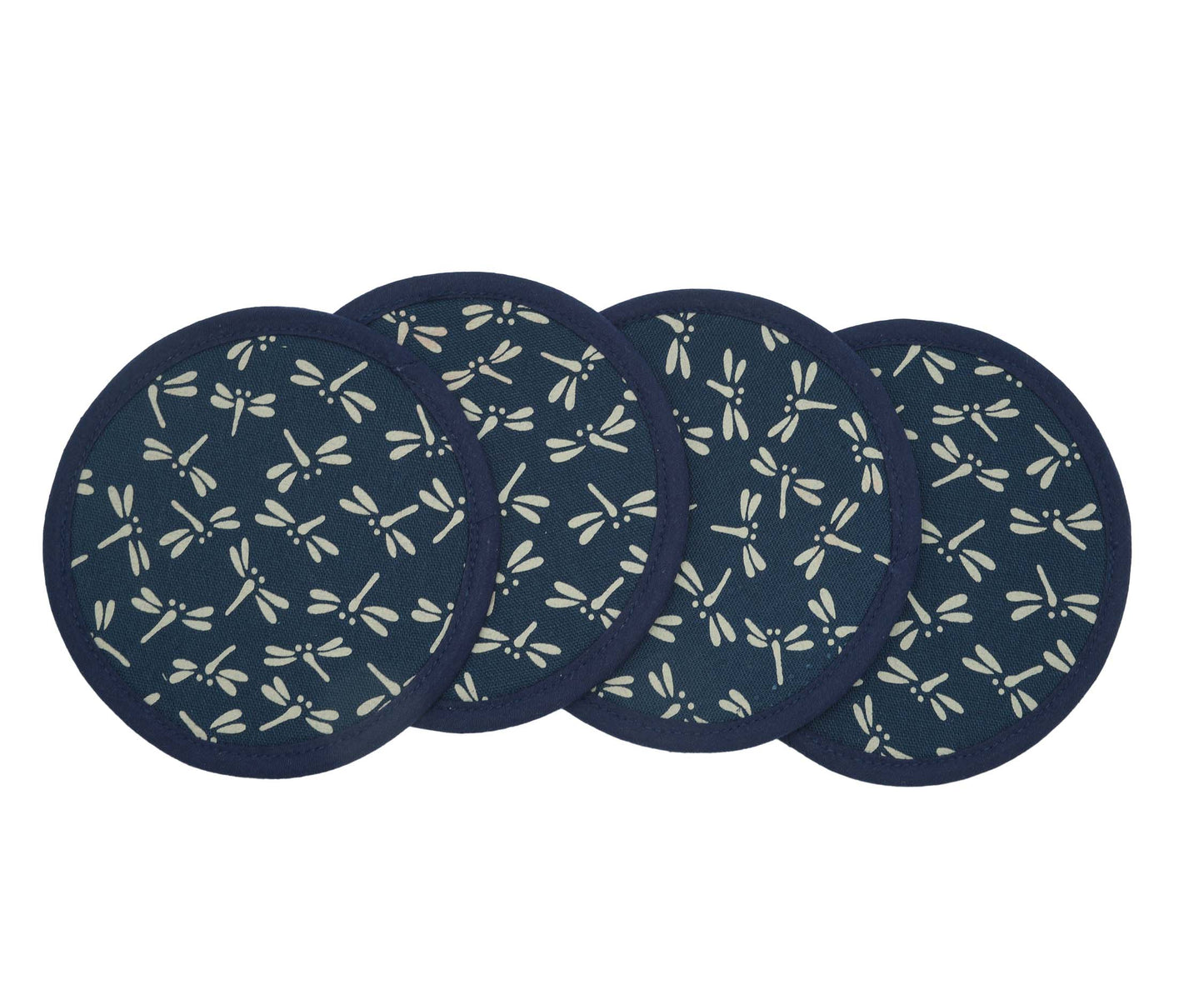 Dragonflies Japanese Indigo Round Fabric Coasters Set