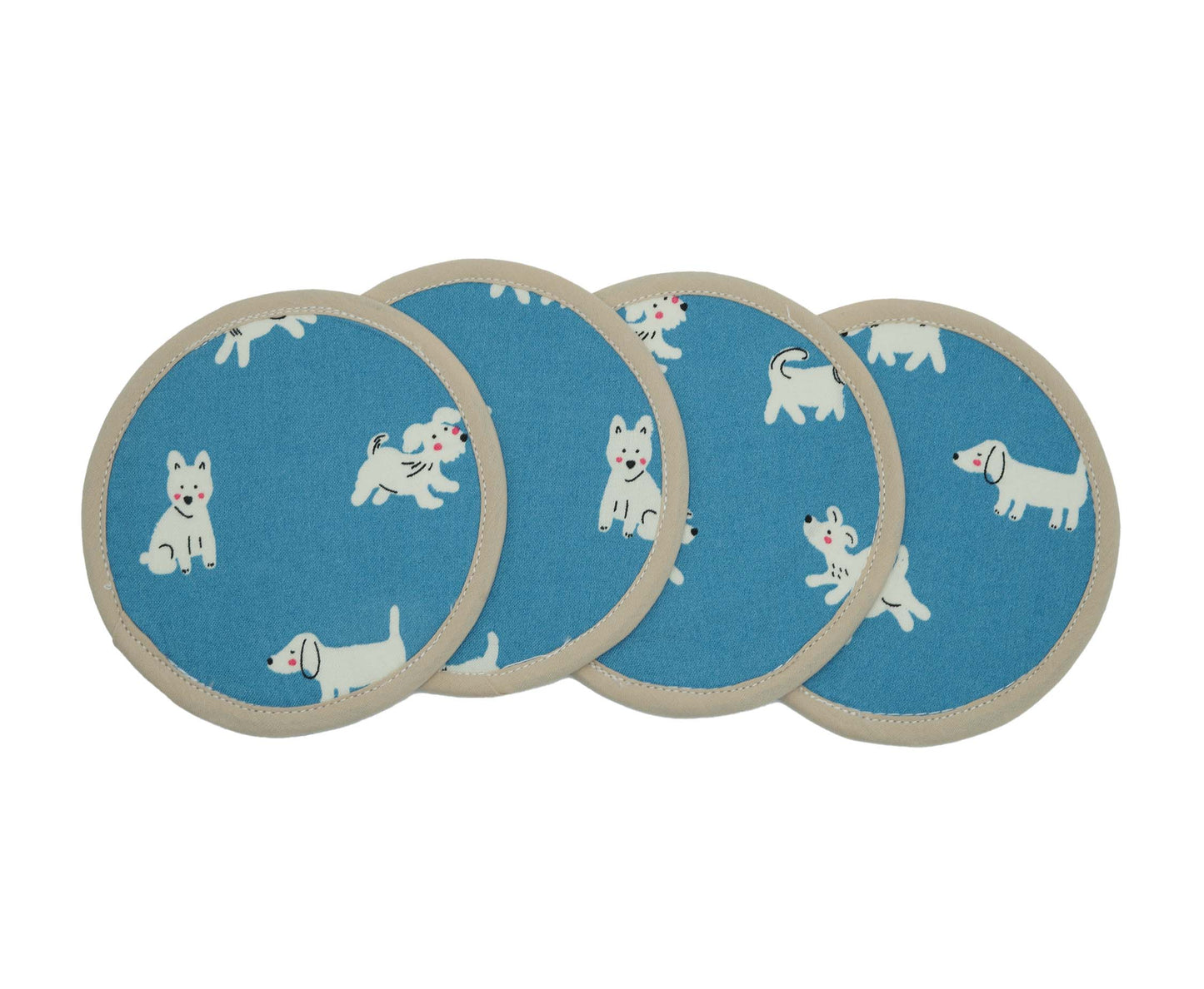 Shy Dog Round Fabric Coasters Set