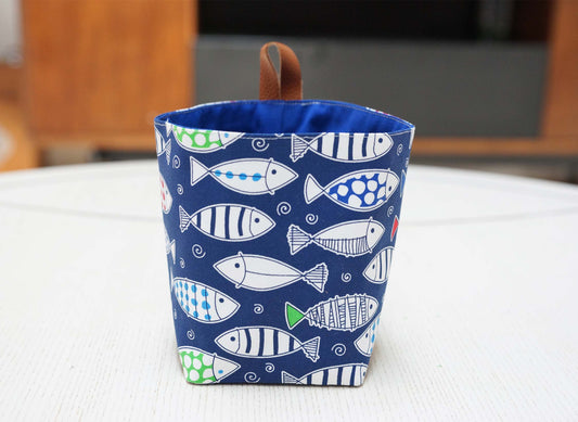 Fish Market Fabric Basket with Leather Hang Loop