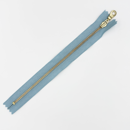 YKK Size 3 Misty Blue Brass Zipper l Donut Pull