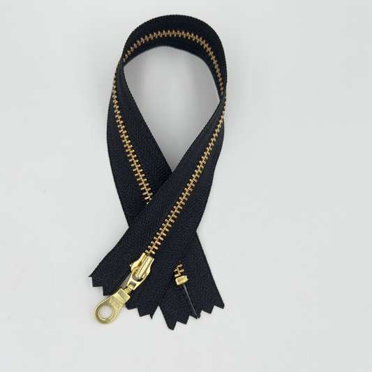 YKK Size 3 Black Brass Zipper l Donut Pull