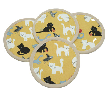 Playing Cats Round Fabric Coasters Set