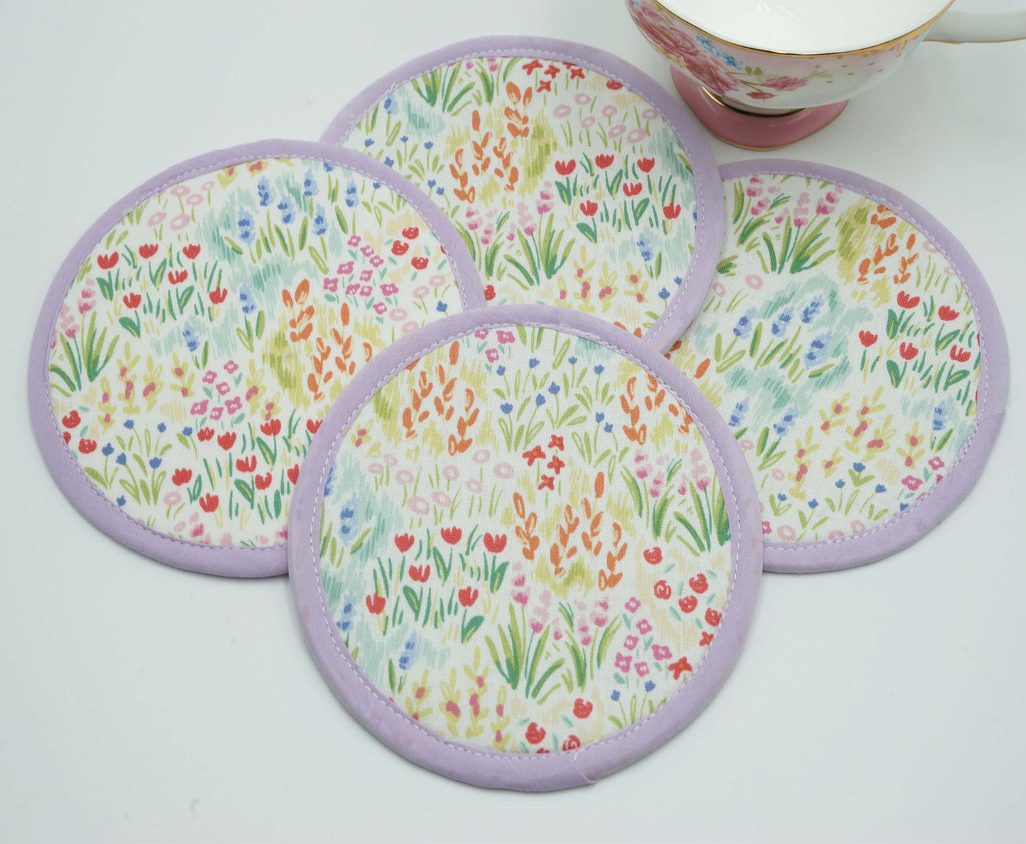 Blurry Garden Round Fabric Coasters Set