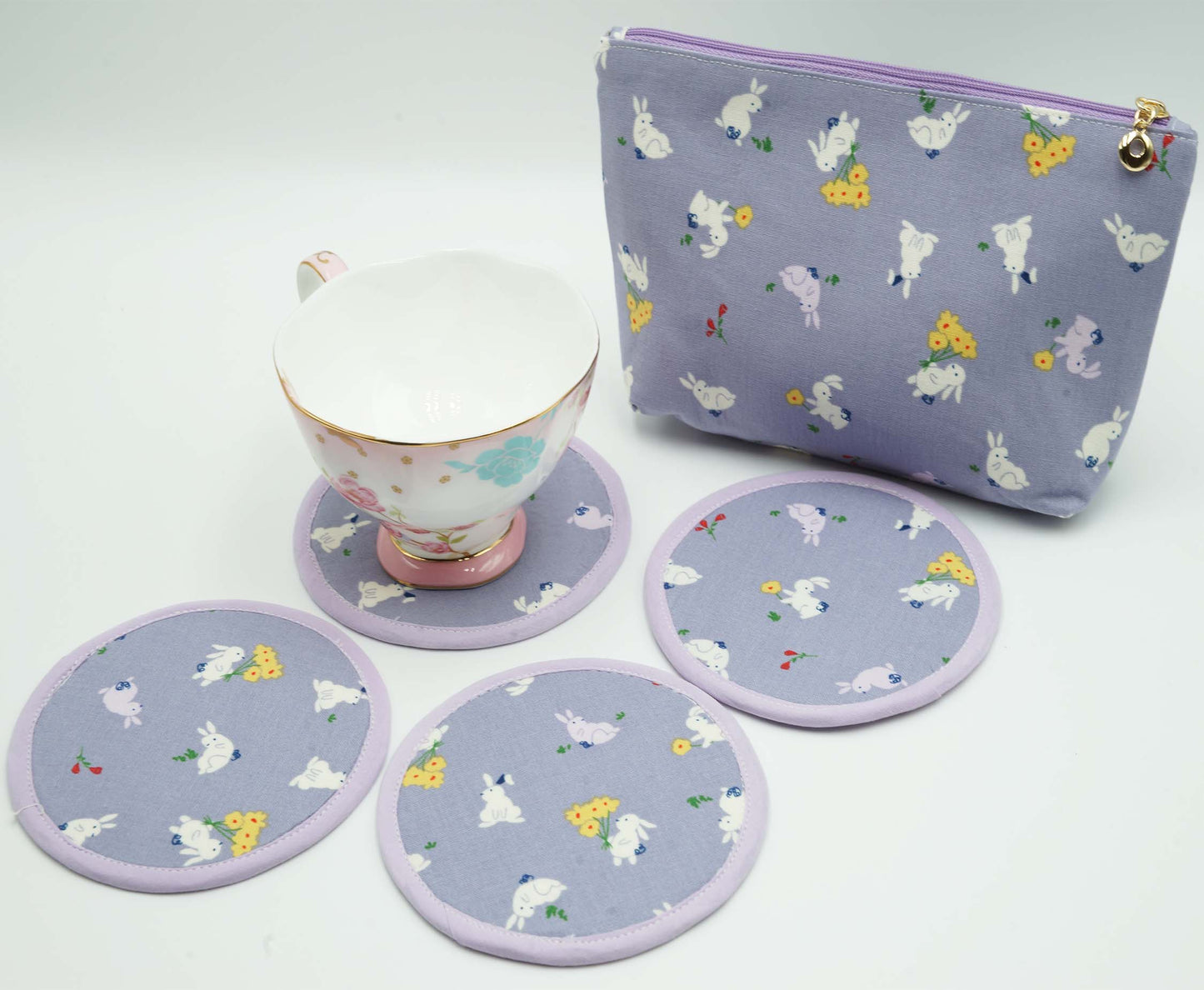 Enjoy Rabbits Round Fabric Coasters Set