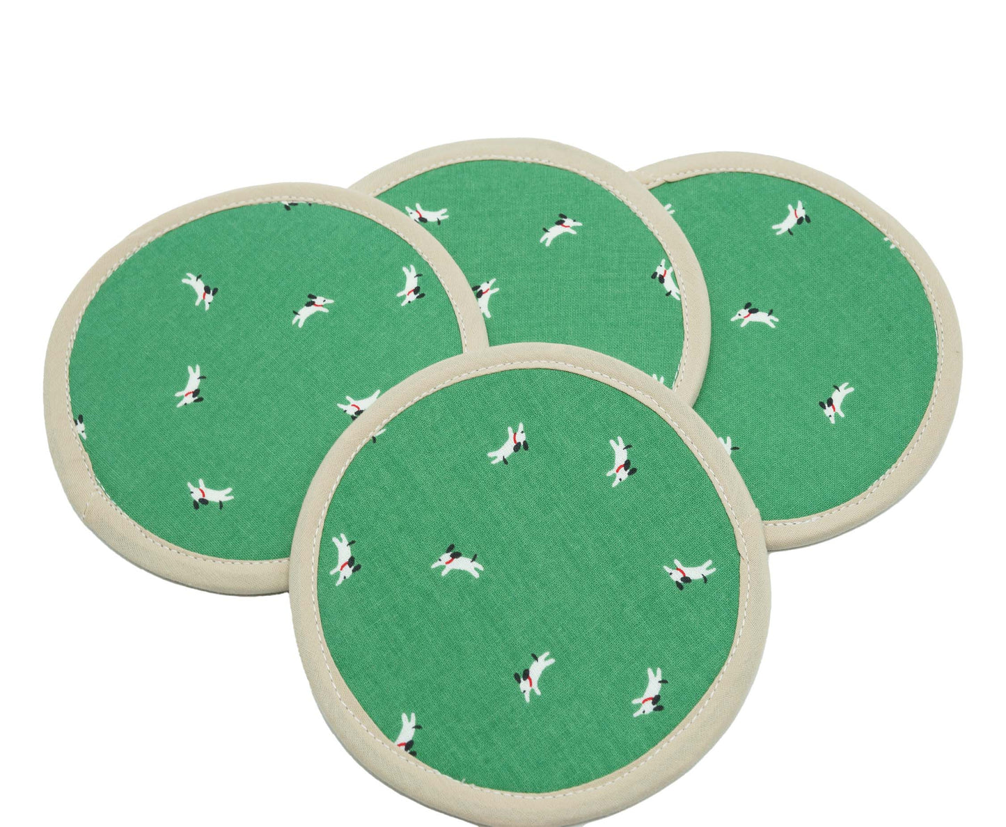 Happy Dog Round Fabric Coasters Set