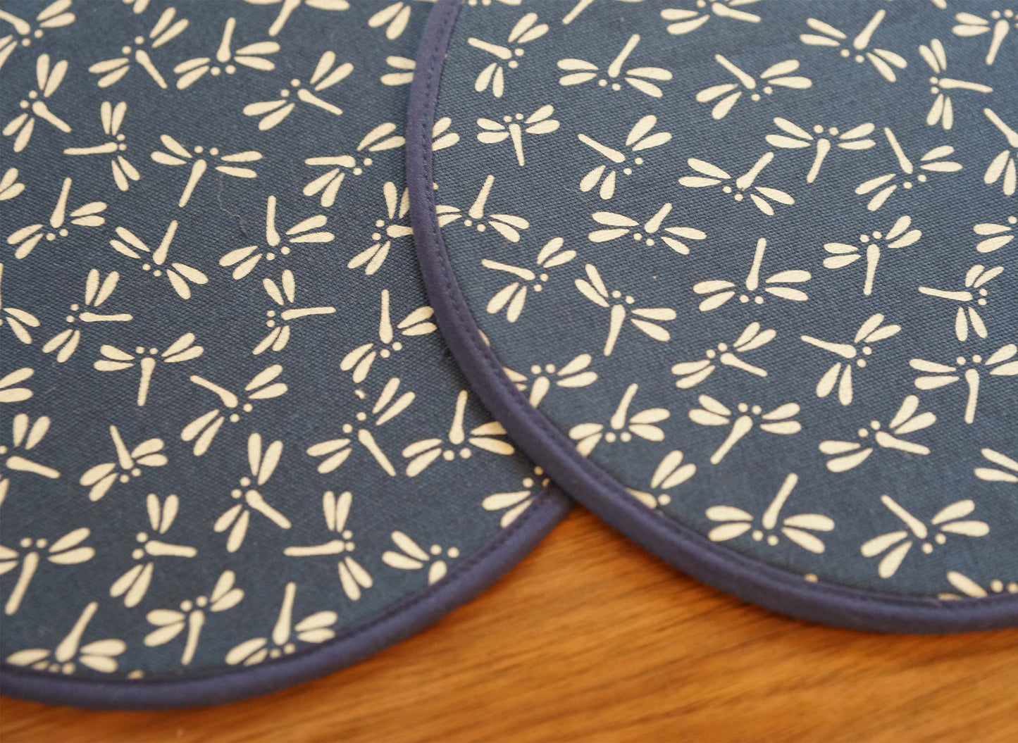 Japanese Indigo Dragonfly Trivet, Round Fabric Potholder