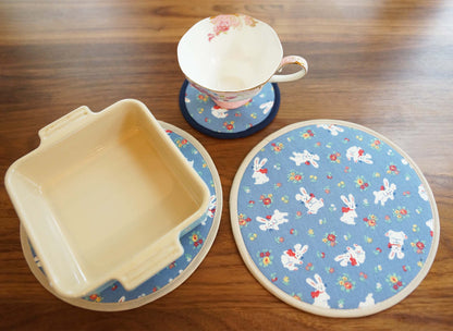 Happy Rabbits Trivet, Round Fabric Potholder