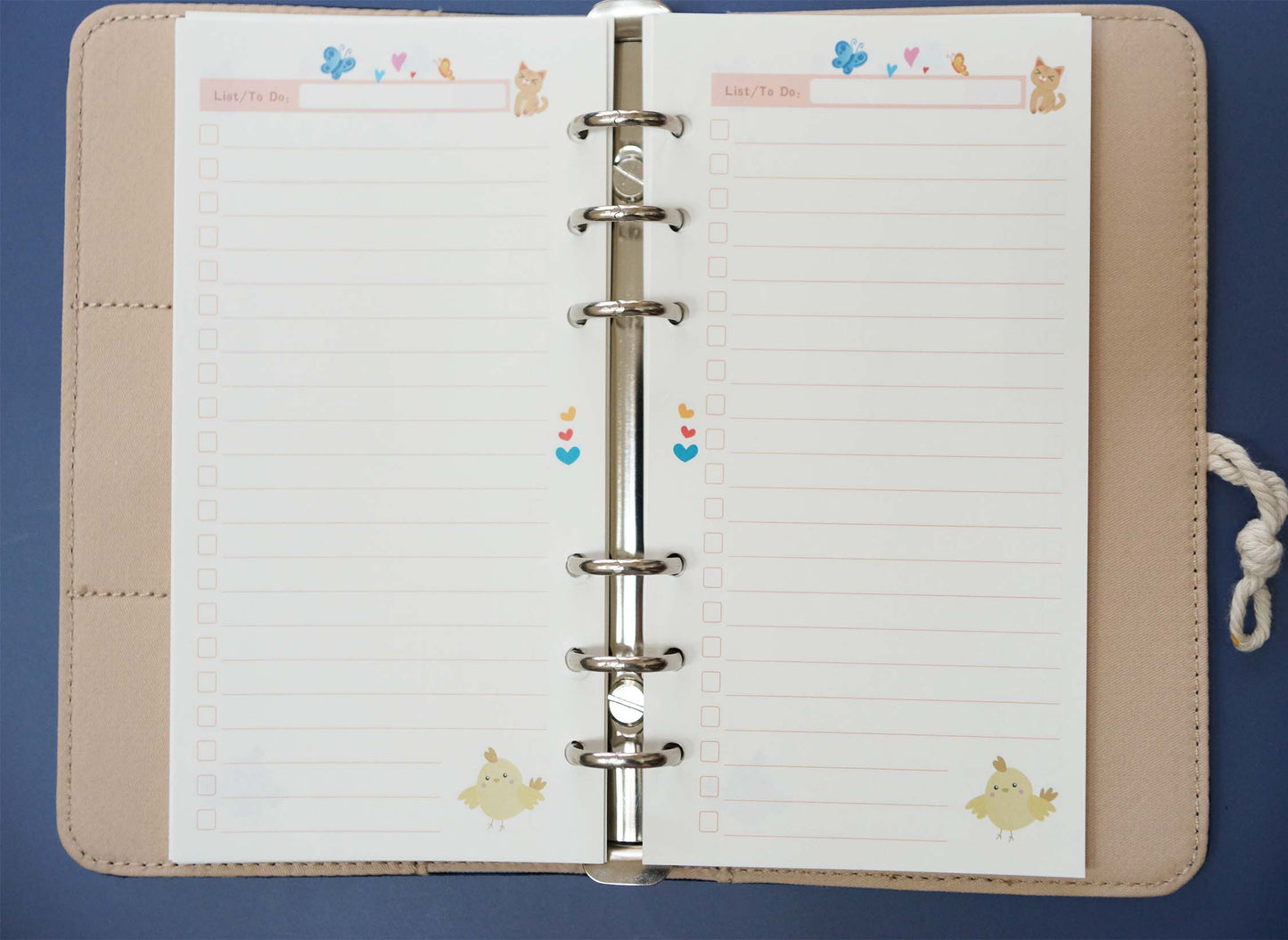 Weekly A6 Printed Planner Inserts, 6-Hole Punch, 45 Sheets (90 pgs)