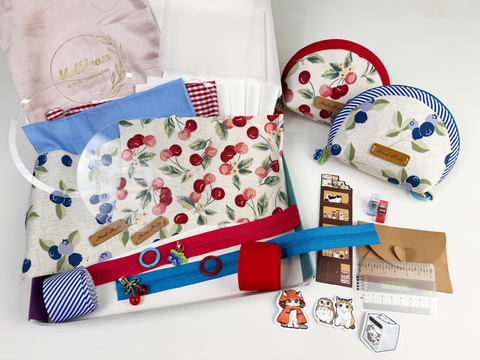 Zippered Shell Pouch Sewing Kit - Blueb+Cherry
