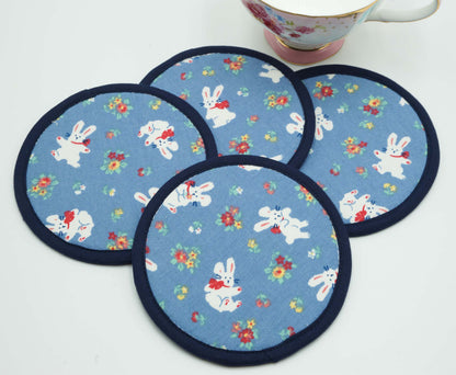 Rabbits Round Fabric Coasters Set