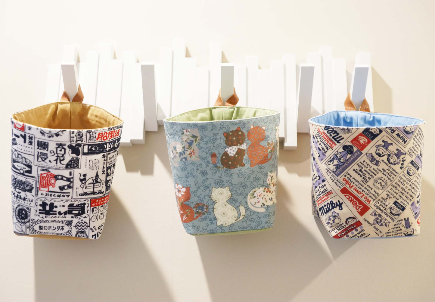 Happy Girls Fabric Basket with Leather Hang Loop