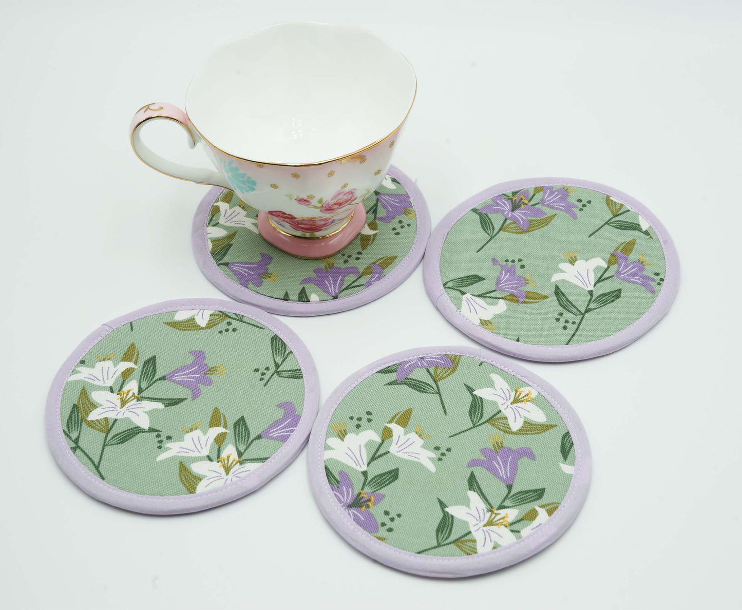 Madonna Lily Round Fabric Coasters Set