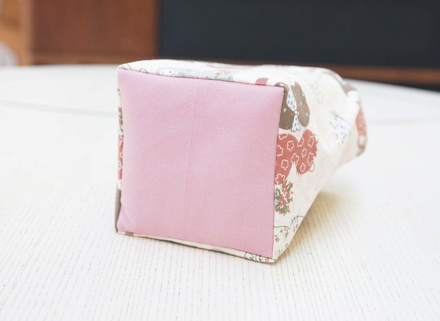 Pink Cats Fabric Basket with Leather Hang Loop