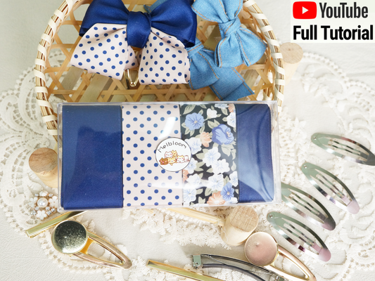 Blue Hair Bow Making Kit, 4.4 yard ribbon, 9 clips, full tutorial