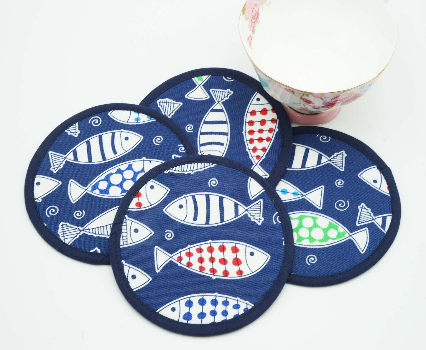 Fish Market Round Fabric Coasters Set