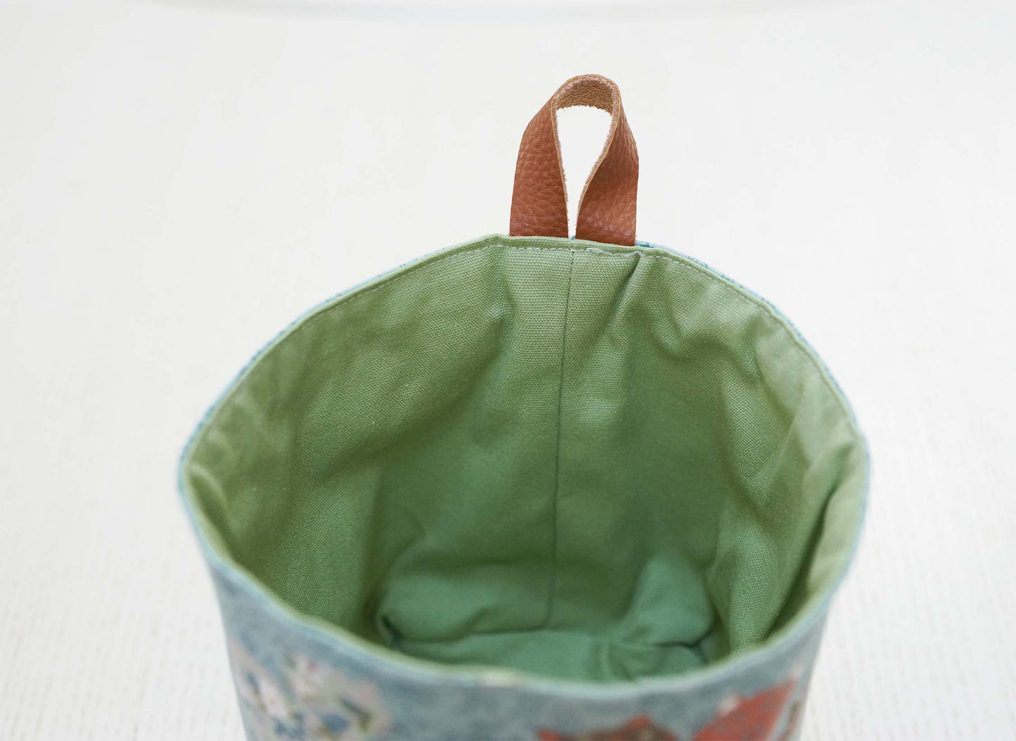 Blue Cats Fabric Basket with Leather Hang Loop