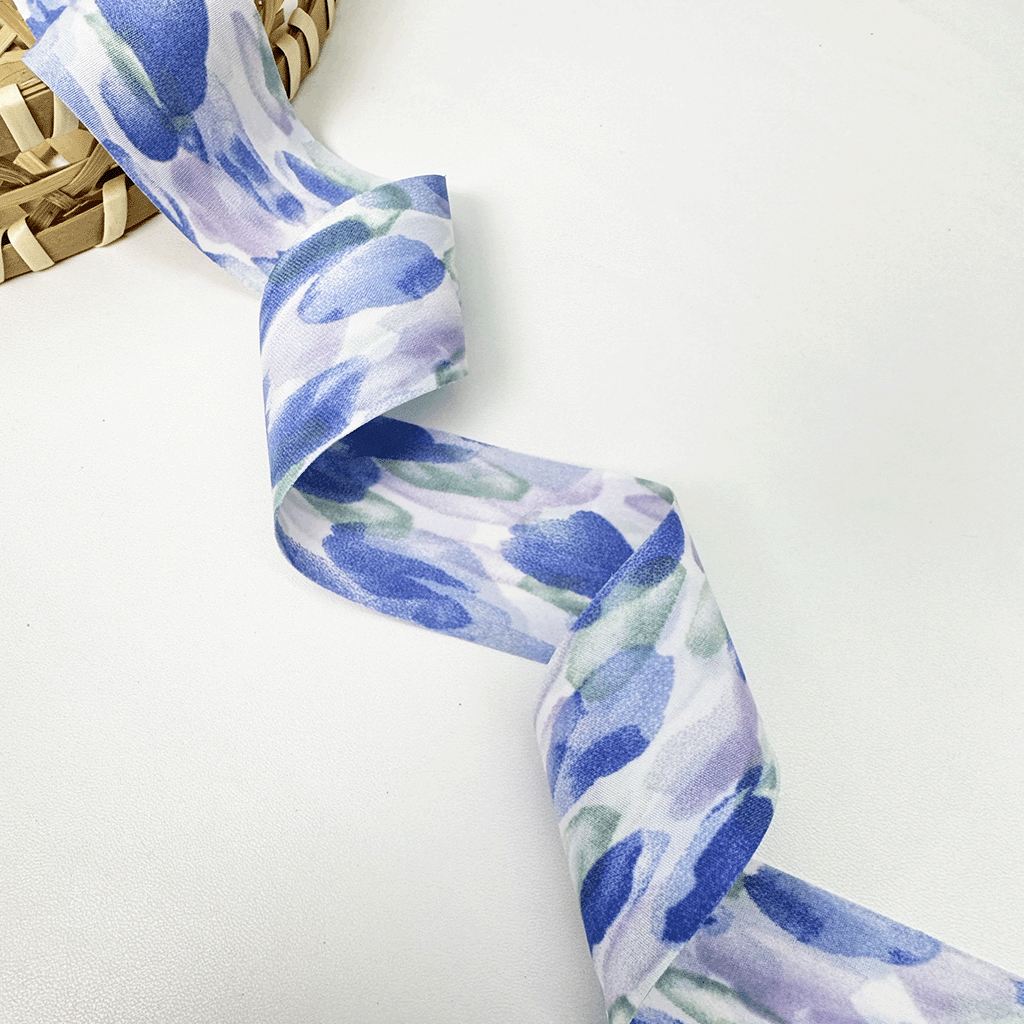 1.5'' Double Faced Blue Pattern Ribbon