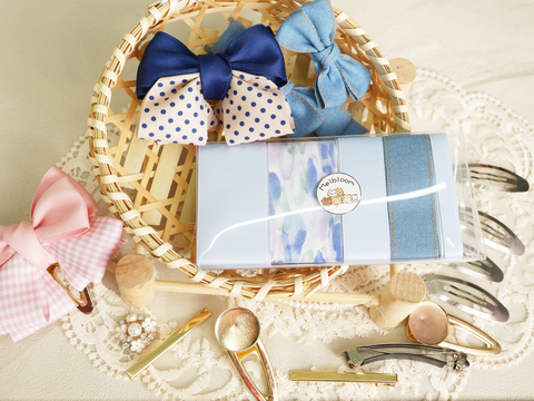 Baby Blue Hair Bow Making Kit, 5 meter ribbon, 9 clips, full tutorial