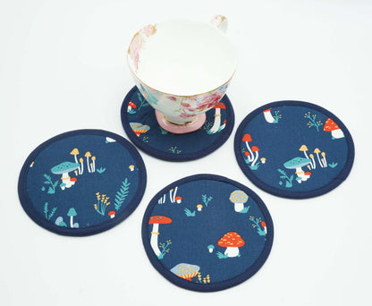 Mushroom Village Round Fabric Coasters Set