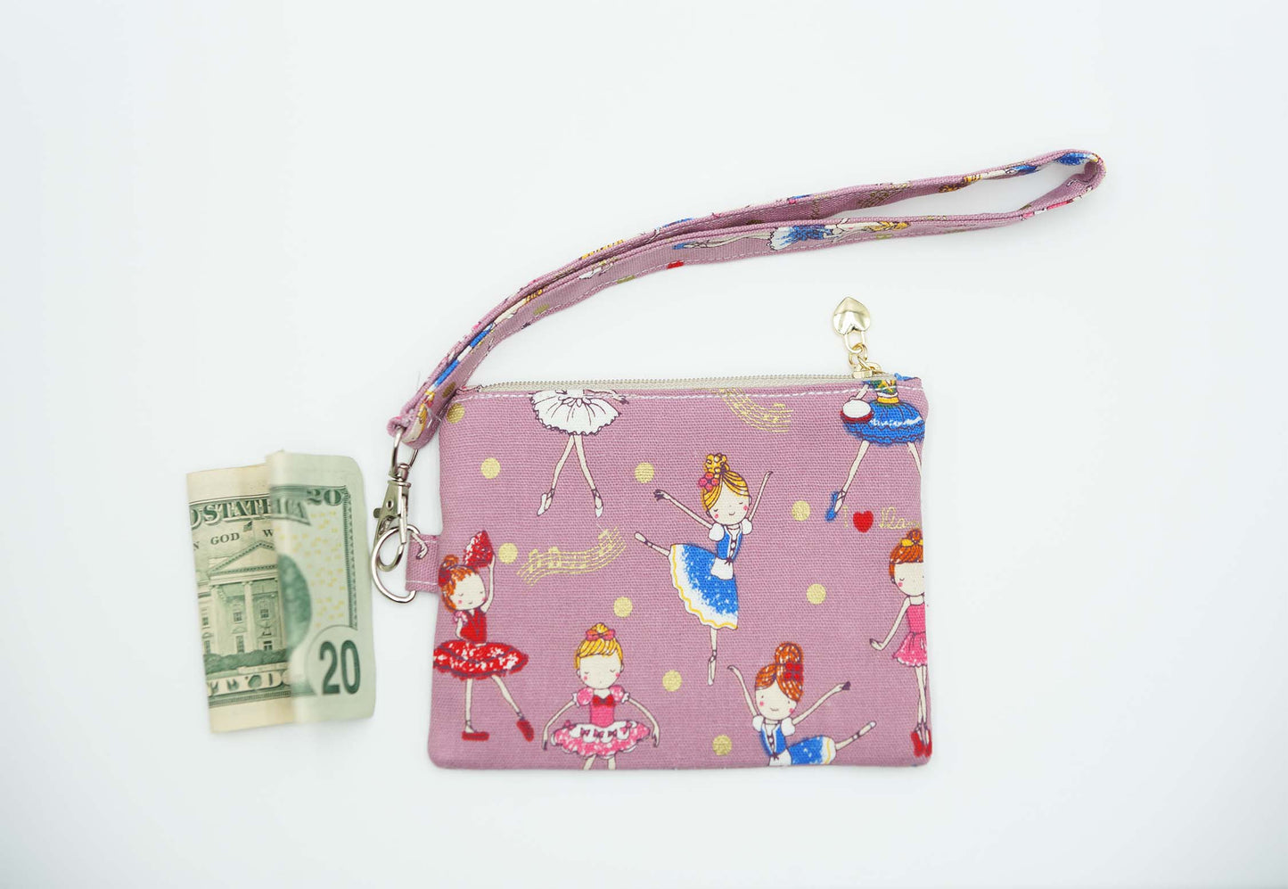 Ballerina Girl Coin Pouch, Double Zipper Wallet, Purse for ID Cards