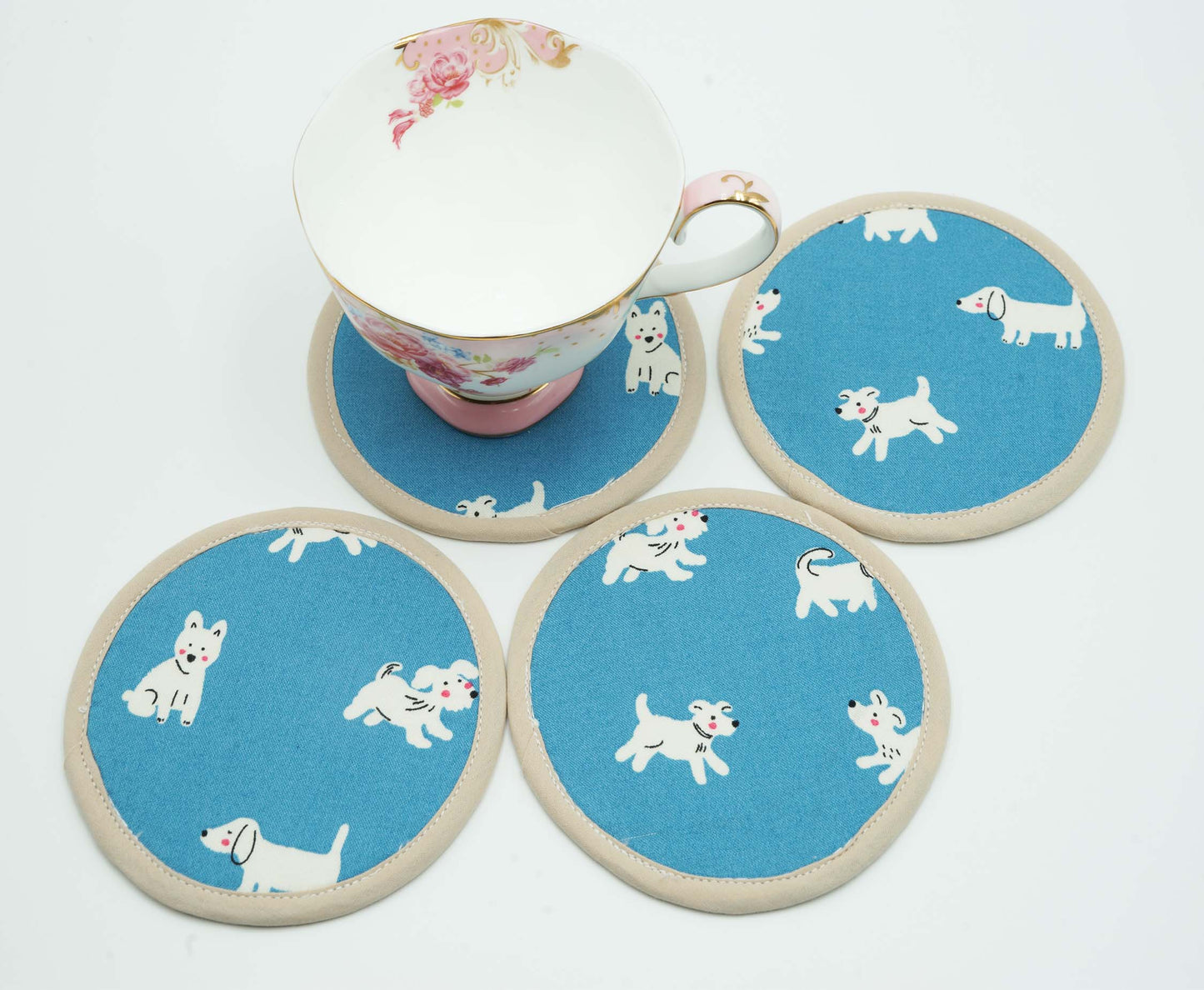 Shy Dog Round Fabric Coasters Set