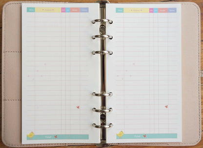 Daily Spending Tracker A6 Printed Planner Inserts, 6-Hole Punch, 45 Sheets (90 pgs)