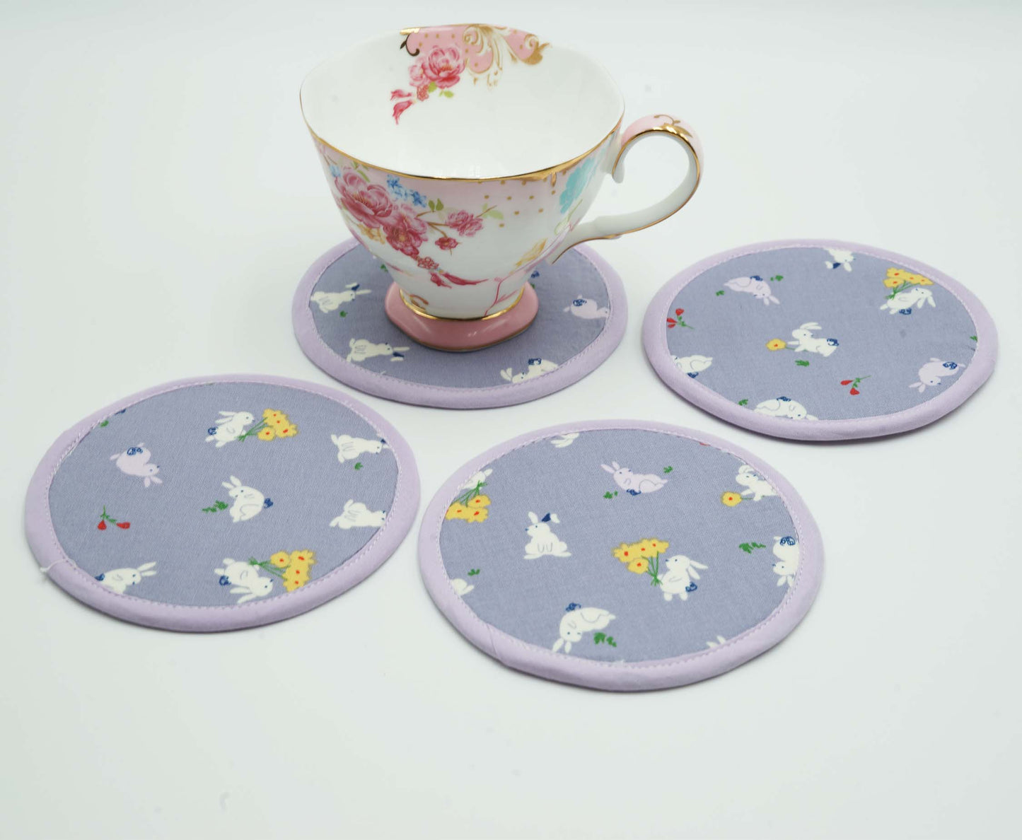 Enjoy Rabbits Round Fabric Coasters Set