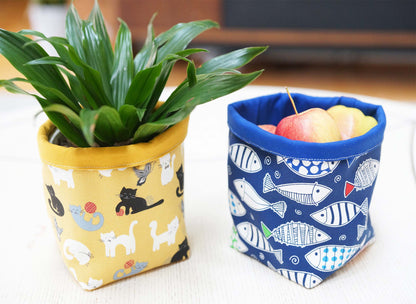 Fish Market Fabric Basket with Leather Hang Loop