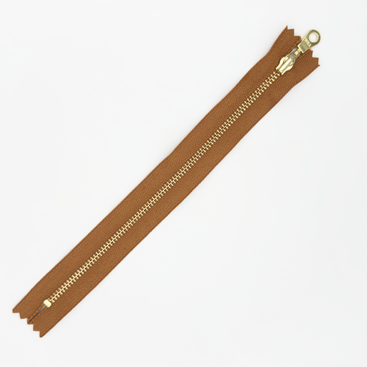 YKK Size 3 Caramel Brown Brass Zipper l Donut Pull